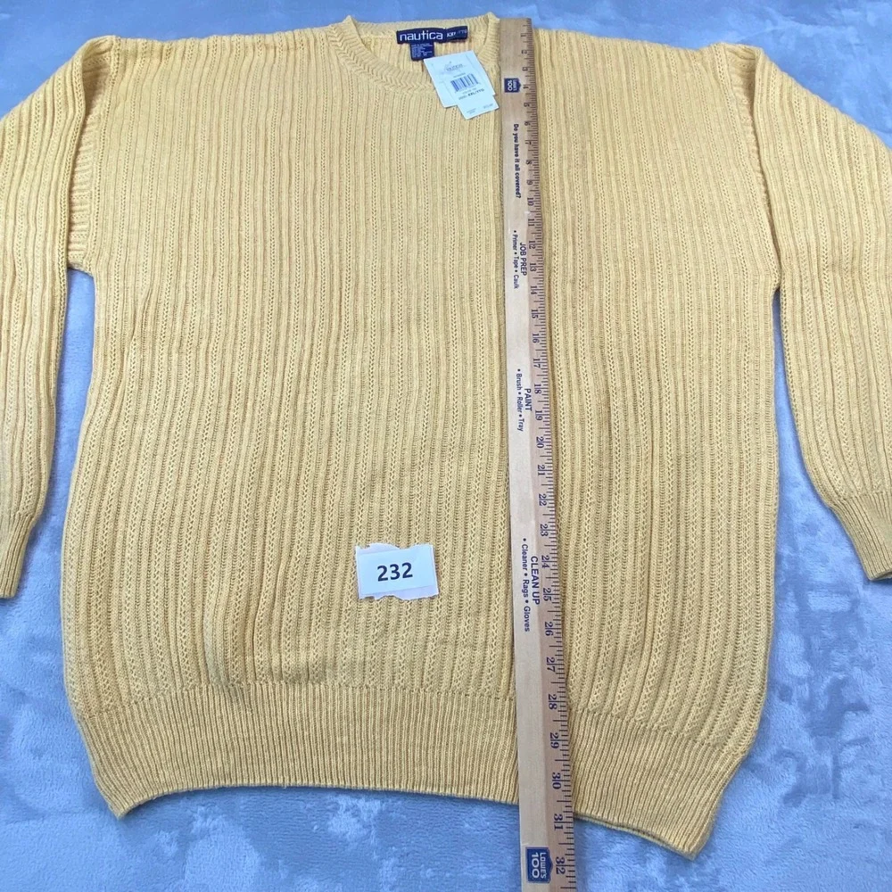 Nautica Mens XXL Yellow Linen Cotton Ribbed Cable Knit Crewneck Sweater NWT